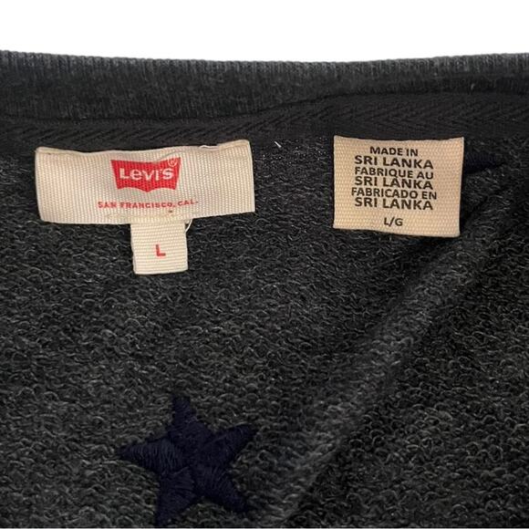 Levi's Crewneck Sweatshirt Large Gray Blue Stars Long Sleeve Lounge Comfy Simple - Picture 5 of 6